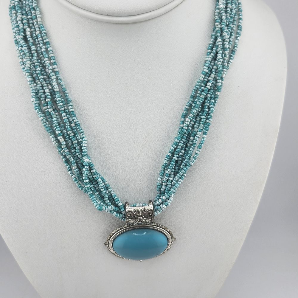 Seed Bead Multistrand Teal Necklace